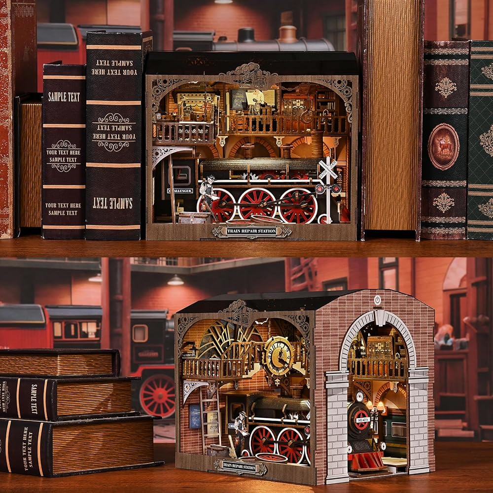 CRESYMME Dollhouse Book Nook Miniature Kit Wooden 3D Puzzle with LED Light for Adults
