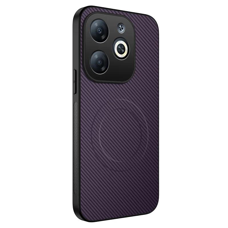 Magnetic Silicone Case For Infinix Smart 8 9 Wireless Charging Carbon Fiber PU Leather Texture Anti-Drop Soft Cover Phone Cases
