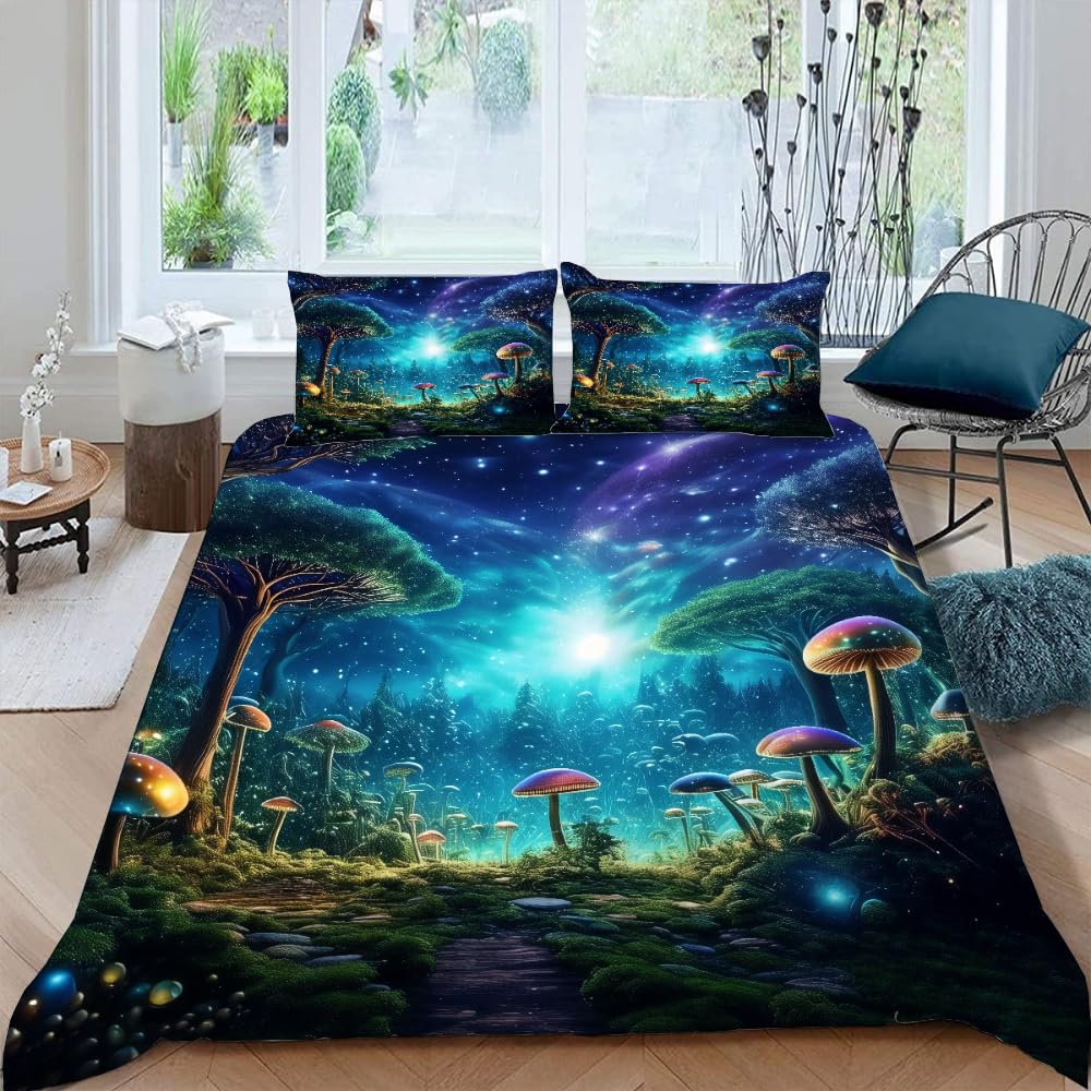

Fantasy Mushroom Duvet Cover Sets For Kids Queen Lightweight Quilt Covers Colorful Natural Wild Fungus Bedding Set Bedroom Decor EU Single(135*200cm)3pcs
