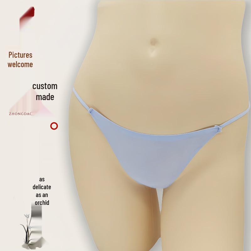 Europäischer & Amerikanischer Niedrig taillierter Klebeband Bikini-Tanga - Nahtloser Schnelltrocknender Eis-Seidenstoff mit Baumwollzwickel
