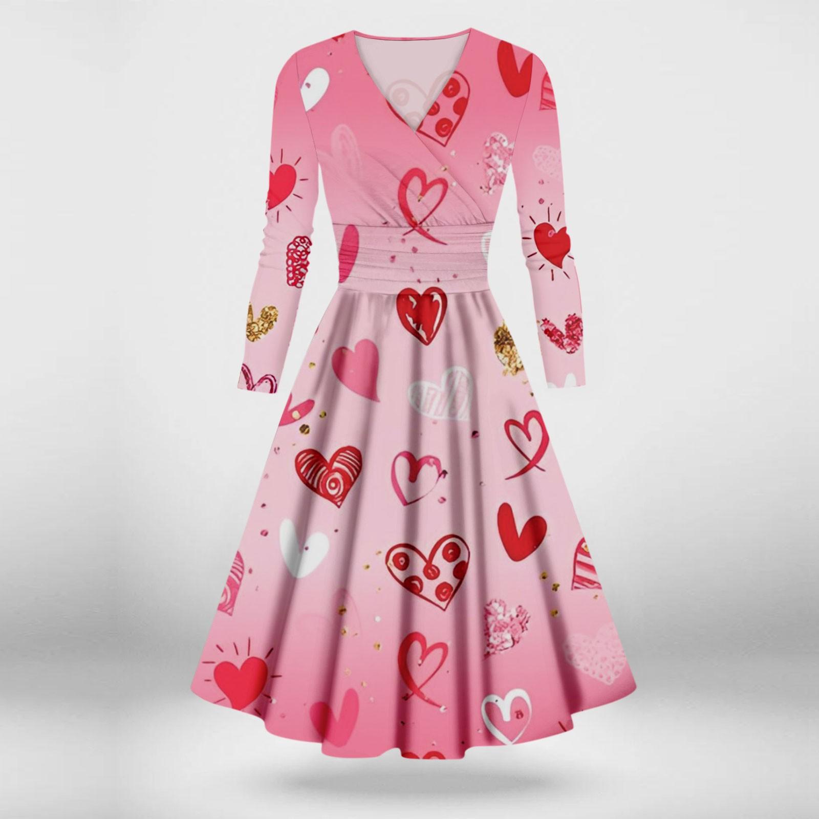 

Женская мода повседневные платья на День святого Валентина с принтом, длинным рукавом и V-образным вырезом, сексуальные платья XL