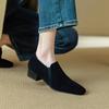 Fashion NEW Spring/Autumn Women Loafers Sheep Suede Leather Shoes for Women Square Toe Chunky Heel Soft Shoes Black Elegant Women Pumps