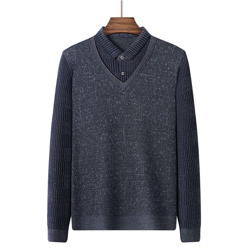 Dad's Winter Warm Chenille Knitwear: Men's Fleece-Lined Two-Piece Sweater with Thick Shirt Collar for Autumn/Winter.