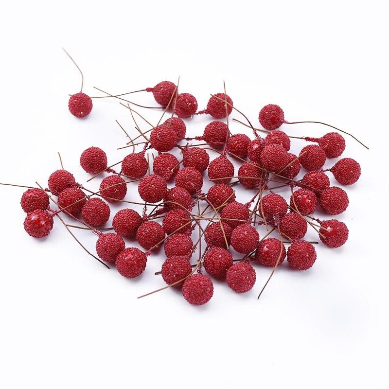 100/200pcs Artificial PE Cherry Fruits Wedding Decoration Flowers Wreath Christmas Home Room Yard Diy Gifts Box prop Accessories