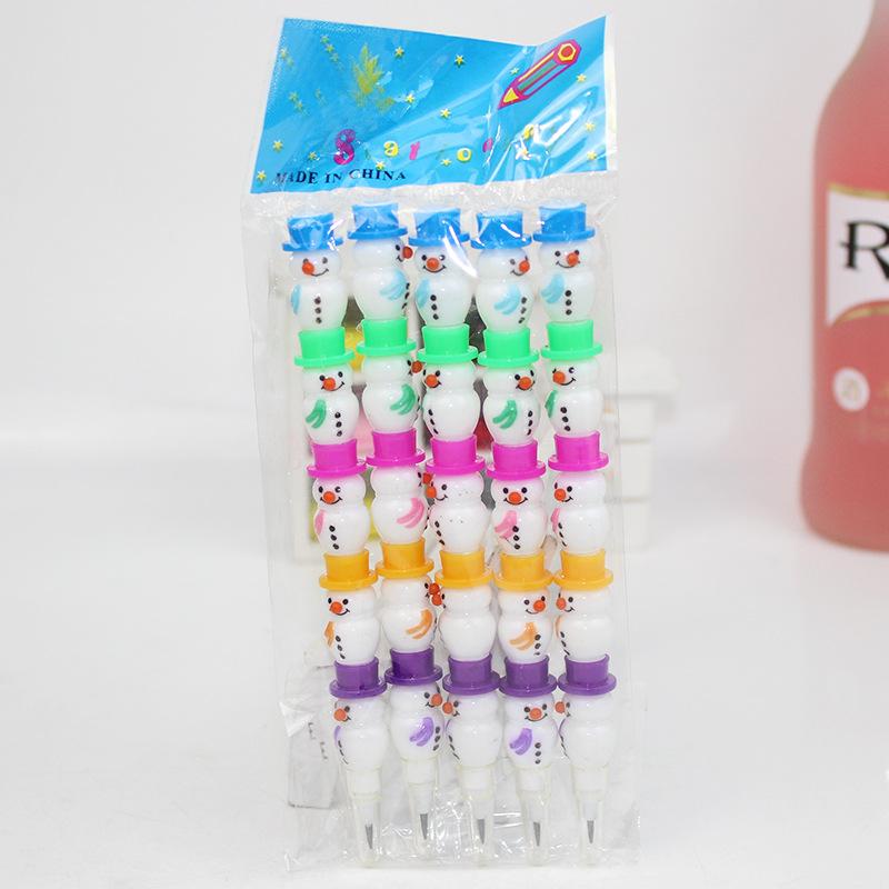 5Pcs  Year School Stationery Christmas Snowman 5-Section Building Blocks Stackable Pencils Kids Birthday Party Favor Gifts