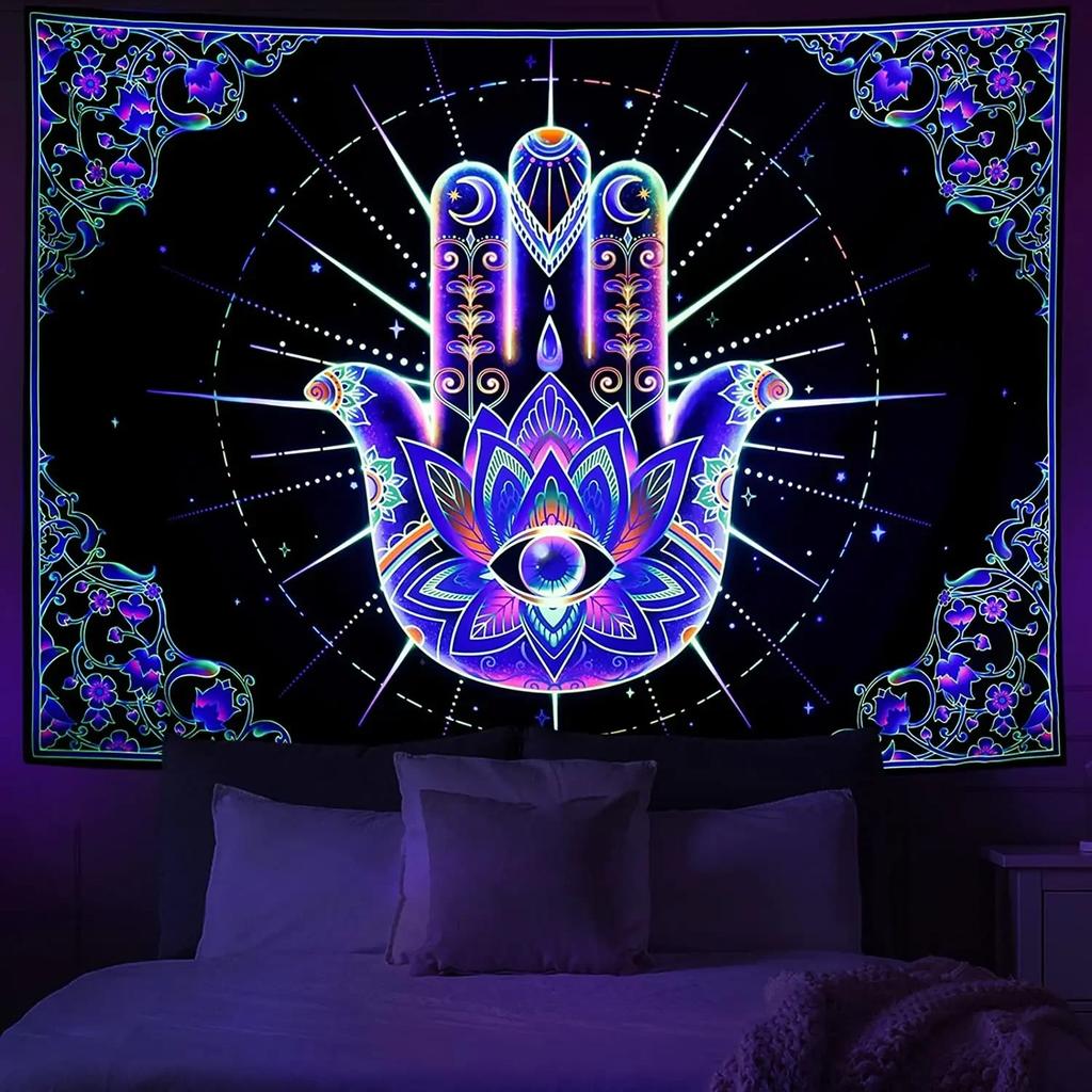 Fluorescent Tapestry Bohemian Indoor Decoration Requires Uv Light To Glow Yoga Meditation Wall Hanging Tapestry
