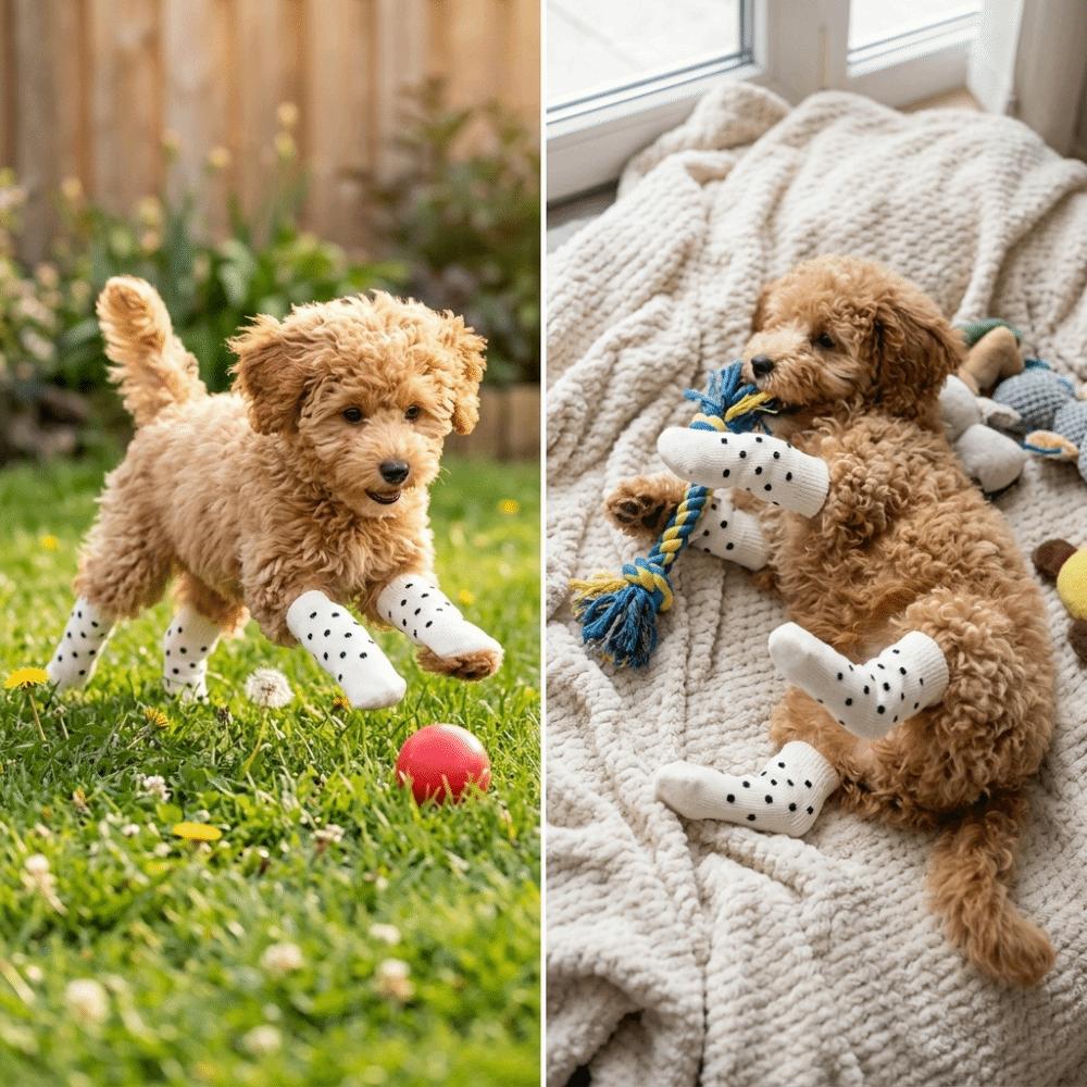 

4Pcs Dirt Repellent Dog Leg Warmers Polka Dot Joint Socks Pet Elbow Protective Sleeve Joint Support S