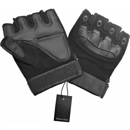 XRH Type Half-Finger Tactical Gloves, Fingerless Knuckle Guards, Army/Military, Combat/Airsoft, Bicycle/Motorcycle, Outdoor, Cosplay, Black, Half Fing