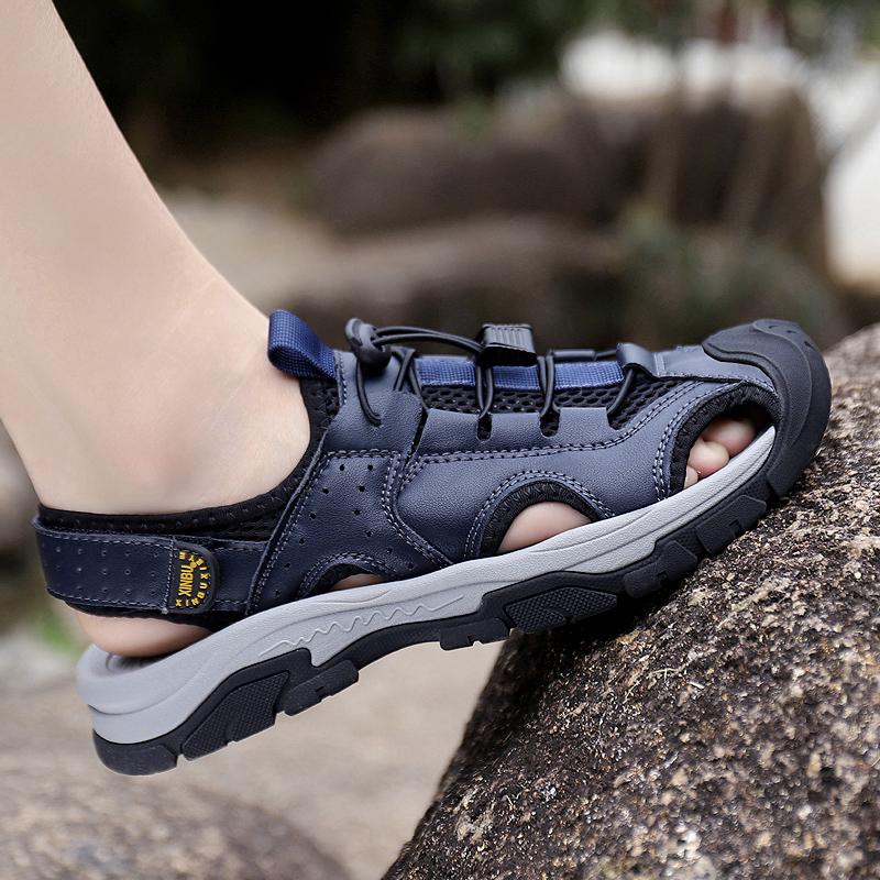 Summer Men Sandals Leather Mens Casual Walking Shoes Outdoor Men Leather Sandals for Men All-match Beach Flats Plus Size 38-46