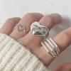 BFCLUB Silver Color Rings for Women Fashion Geometric Handmade Irregular Bump Hollow Heart Hollow Ring Party Christmas Gift