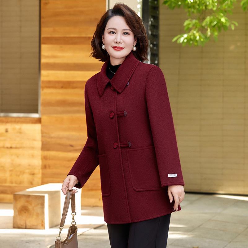 

Spring/Fall 2026 Women s Jacket - Stylish Lapel Design for Middle-Aged & Elderly 4XL (135-145 lbs) вино красного