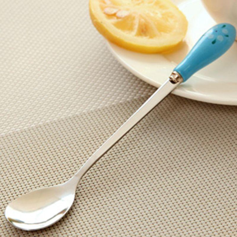 Stylish Floral Ceramic Handle Stirring Spoon With Durable Stainless Steel For Beverages