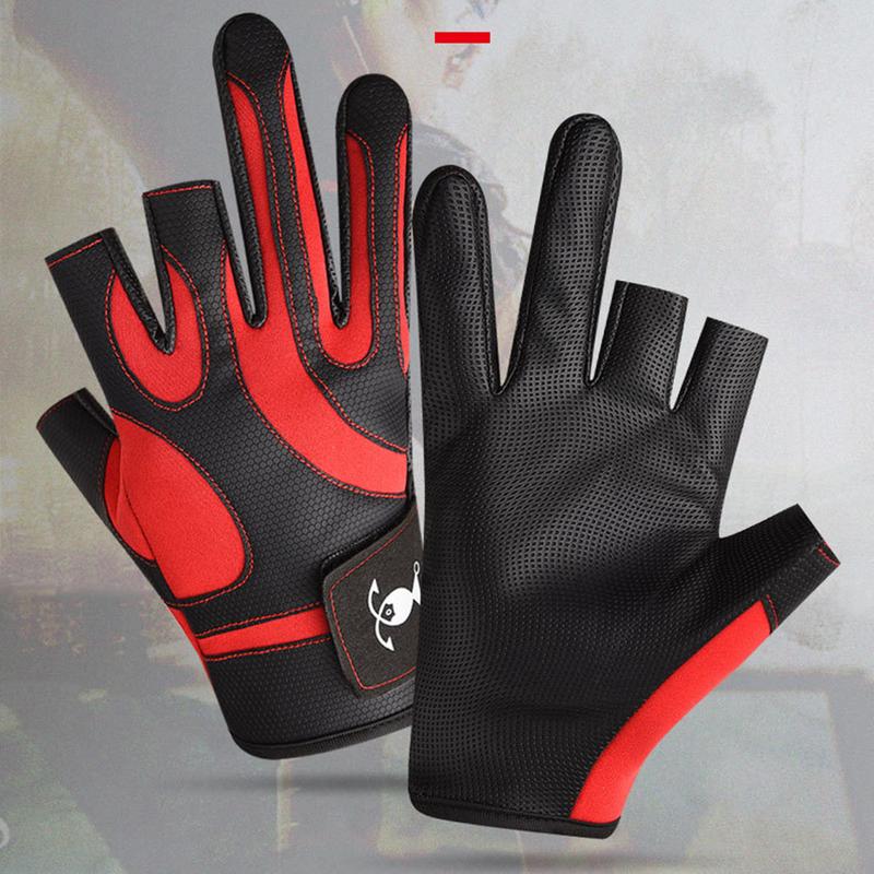 

Рыболовные варежки, спортивные варежки для рыбалки с 3 прорезанными пальцами, регулируемые эластичные варежки для мужчин и женщин с нескользящей рукояткой красный