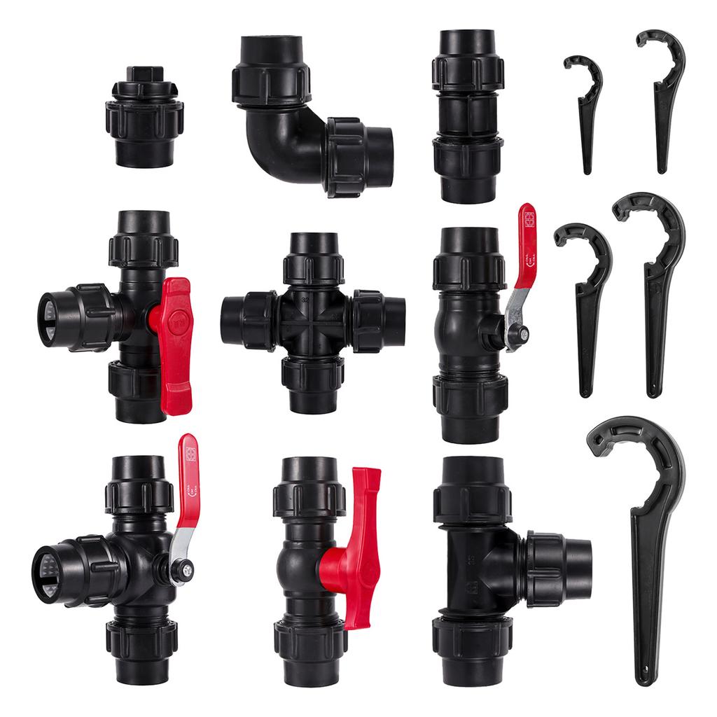 1Pc PVC PE Tube Tap Water Splitter 20/25/32/40/50mm Plastic Quick Valve Joint Agriculture Irrigation Water Pipe Fittings Black