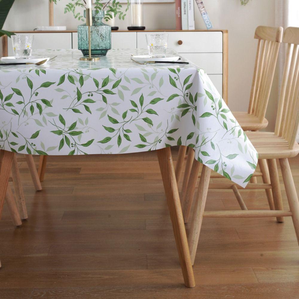 PVC Waterproof Tablecloth Bamboo Leaves Printed Table Decor Cloth Table Cover  Kitchen