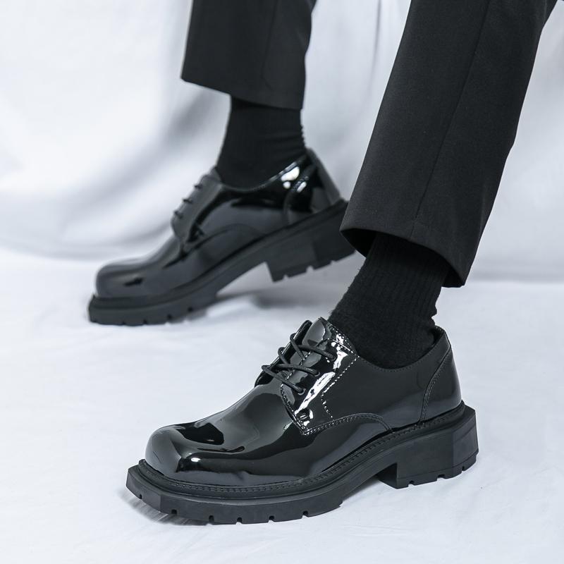 Fashion Men Leather Formal Shoes Fashion Square Toe Casual Handmade Platform Shoe New Quality Thick Bottom Oxford Business Wedding Shoes