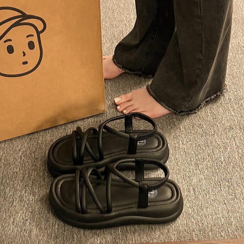 

Босоножки на платформе в стиле феи, женские, лето 2025, новые, с перекрестными ремешками, с открытым носком, студенческие, повседневные, пляжные, женские 40 чёрный