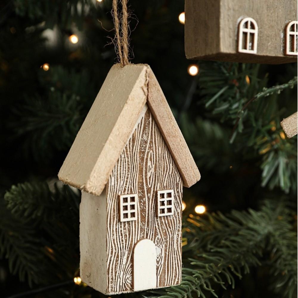 Creative Wooden Christmas House Pendant Village Pendant DIY Log House Ornament Solid Wood Christmas House New Year Decor