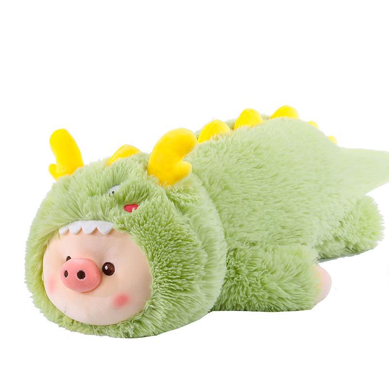 Cartoon Dinosaur Transforming Plush Pig Toy - Long Fur Sleeping Hug Pillow