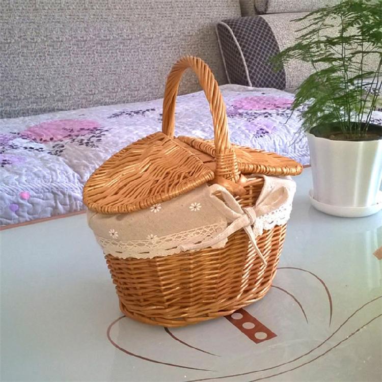 Handgeflochtener Weidenkorb Picknickkorb Weidenkorb mit Griff +Doppeldeckel