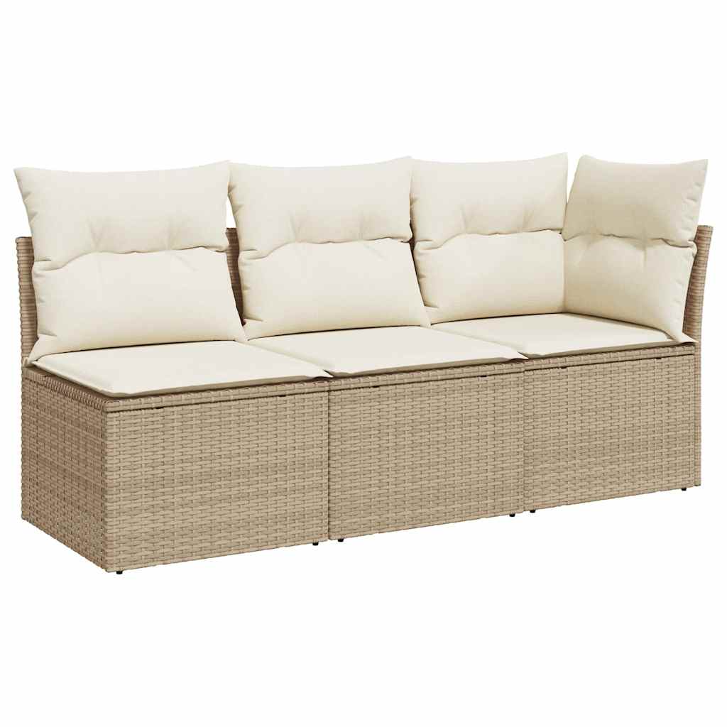 Vidaxl Sofa Ogrodowa Z Poduszkami, 3-Osobowa, Beżowa, Polirattan