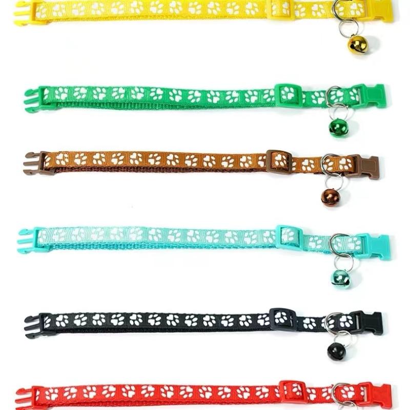 Fashionable Cat Collar with Bell and Footprint Pattern for Small Dogs and Puppies, Grey Nylon