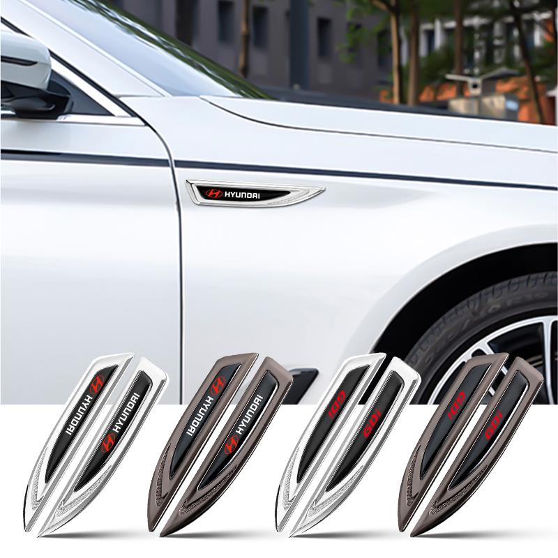 2Pcs Car Metal Side Wing Badge Body Fender Emblem Sticker Accessories For Hyundai i20 i30 Creta Tucson Elantra Santa Fe Kona i40 T6