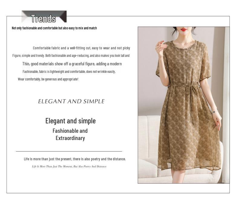 Summer Chiffon Tie-up Dress for Middle-aged & Elderly Women - 2026 New Style Fashionable Loose Skirt