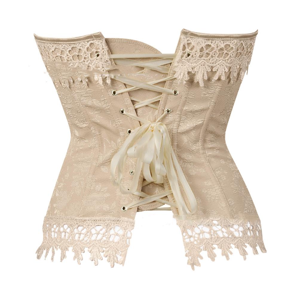 Women Lace Up Corsets Bustiers Overbust Waist Trainer Embroidery Tummy Slimming Boned Corset Burlesque Shaper
