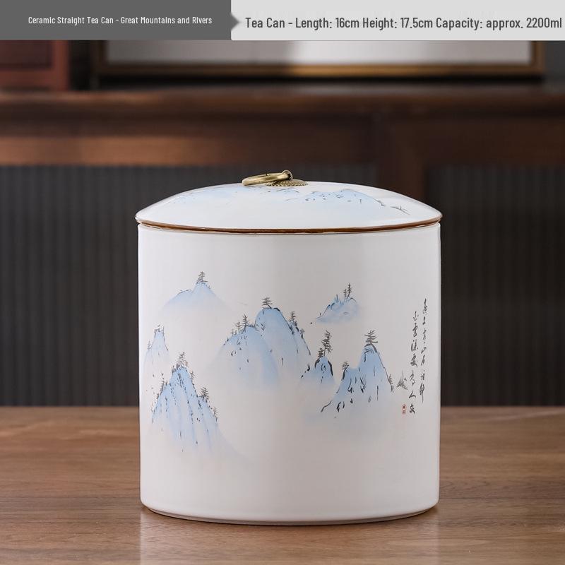 Large Ceramic Tea Storage Canister for Red, Green, Longjing, Biluochun, and Pu'er Tea - Half Jin Capacity