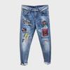 Pánské džíny slim fit elastické v korejském stylu s personalizovanými podzimními potisky