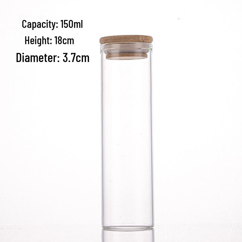 Agarwood Bamboo Lid Glass Display Bottle for Tea and Spices, 37mm Straight Opening.