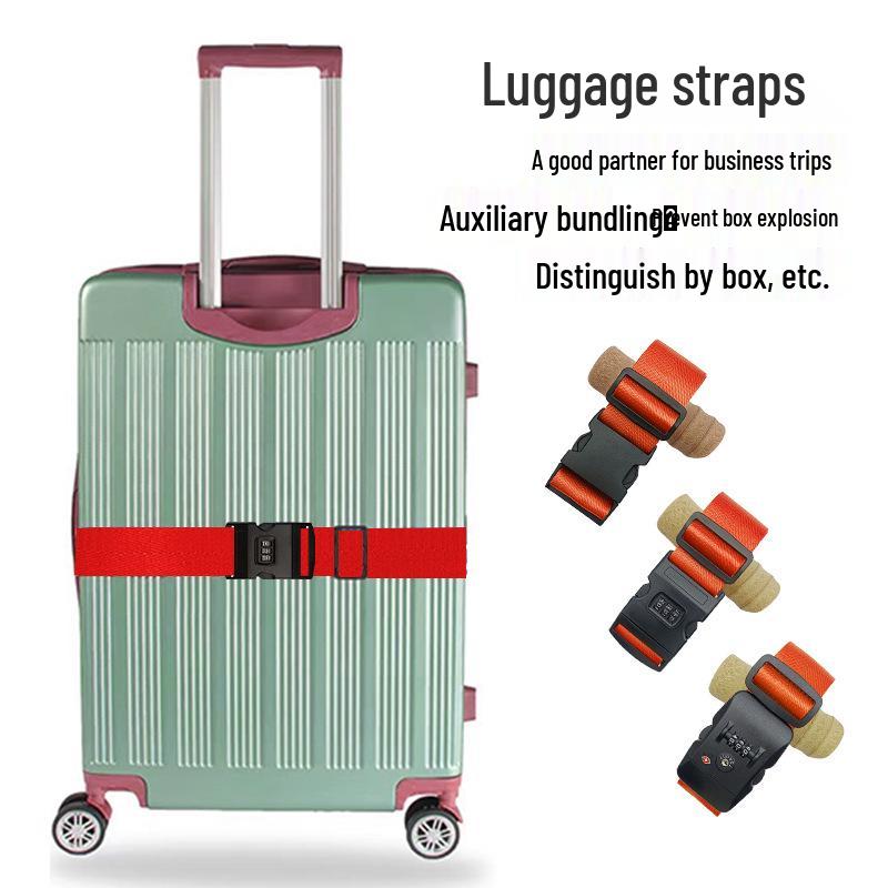 Solid Color Nylon Luggage Strap with Herringbone Pattern, Password Lock, and One-Word Handle