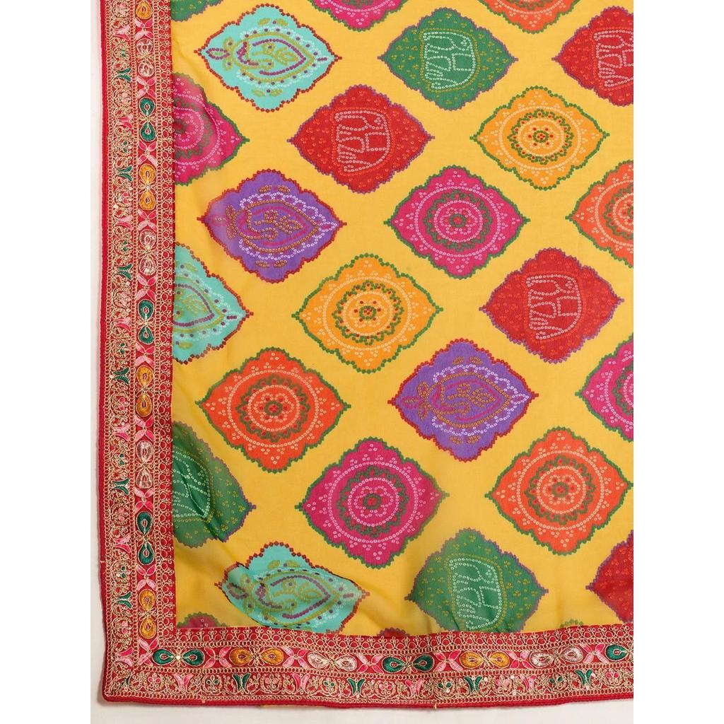 Party Wear Soft Georgette Bandhej Saree – Rajwadi Elegance Embroidery Edition