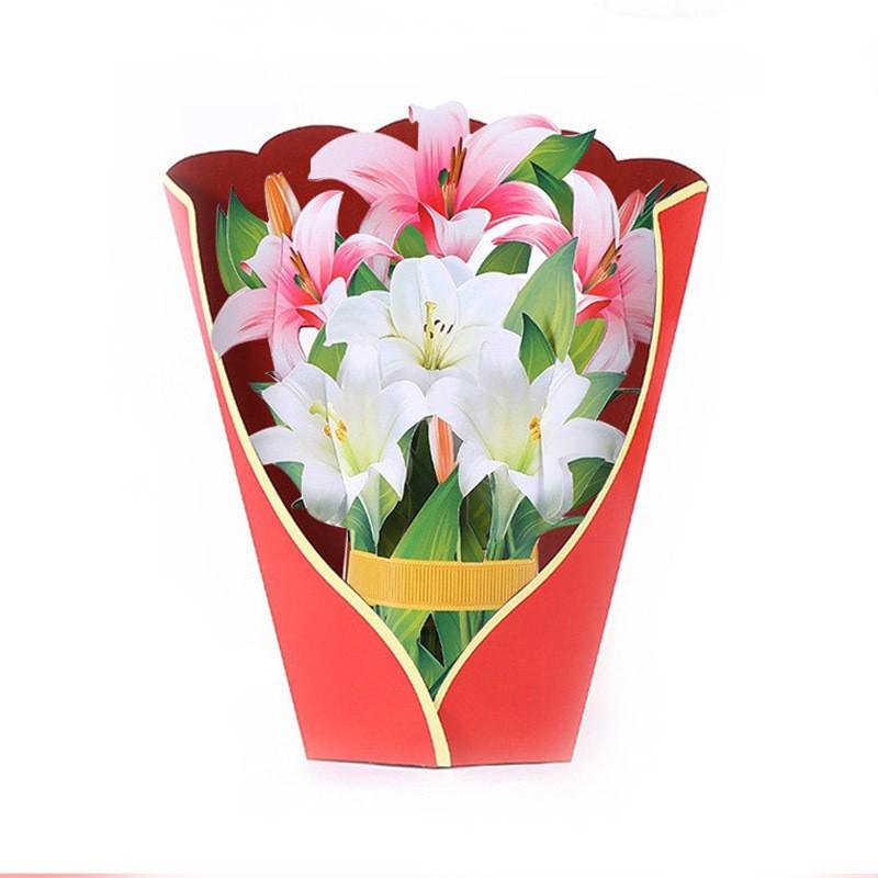 3D Pop-Up Mother s Day Card with Fresh Flowers Design – Thank You Blessing Gift