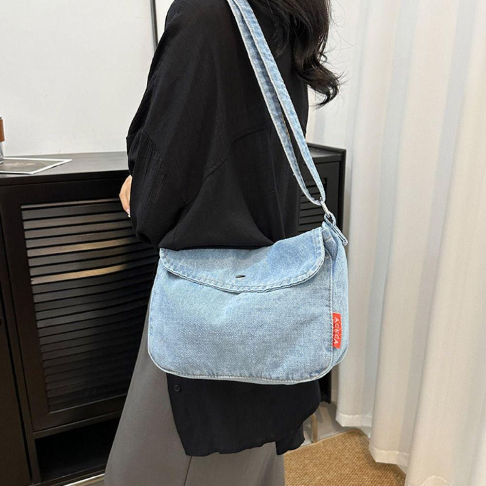 Y2K Vintage Handbag Street Style Solid Crossbody Bag Fashionable Denim Canvas Bag  Students