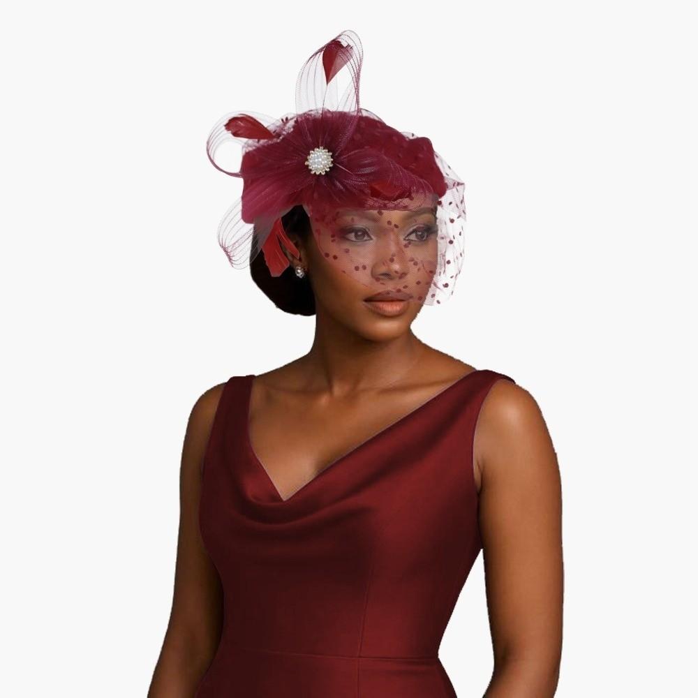 Elegant Style Bridal Beret Polka Dot Veil Head Wrap Chic Feather Mesh Fascinator Hat Banquet