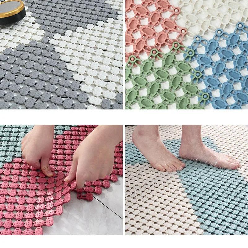 TPE Full Bathroom Splicing Floor Mat Diy Home Bathroom Bathing Waterproof Anti Slip Footpad Soft and Foldable Cut Foot Rug