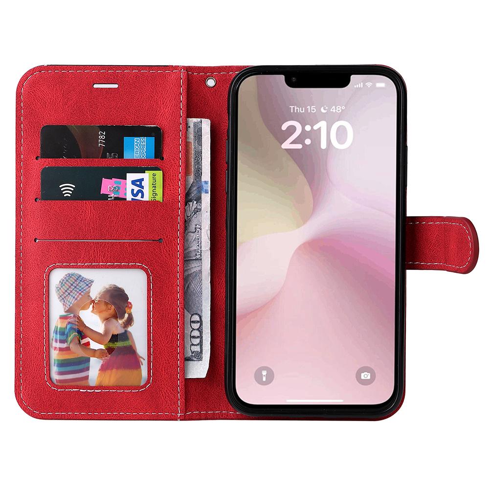 

For iPhone 16e Case Wallet PU Leather Three-Color Splicing Phone Cover Red