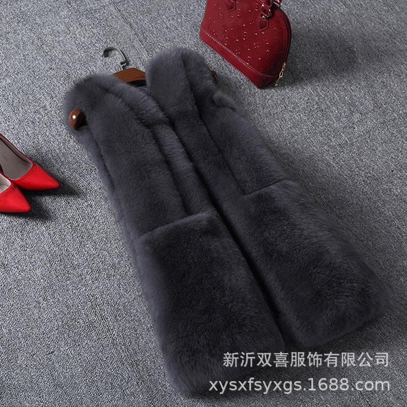 

Хайнинг мех зима новый теплый меховой жилет женский средней длины корейская версия приталенное пальто из искусственного лисьего меха L темно-серого