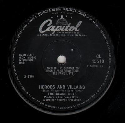 Disque 7 pouces BEACH BOYS - Heroes And Villains CL15510 Capitol Records 1967 UK Pop Occasion