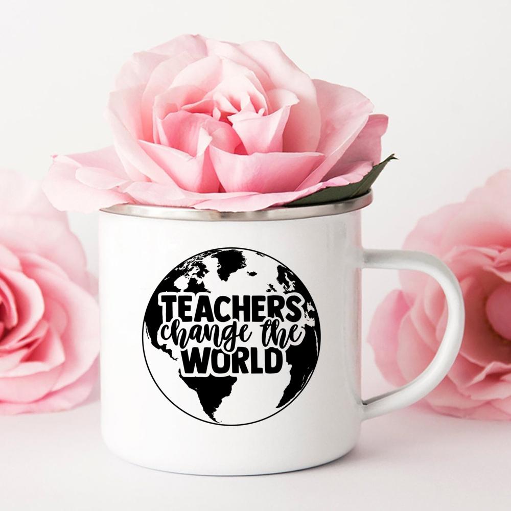 Camping Mug Coffee Teacher Change The World Print Mugs Personalized Gift Original Breakfast Cups to Sublimate Stainless Cup Beer