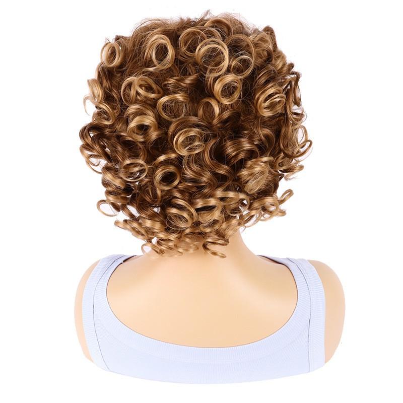Womens Short Curly Wig Mixed Blonde Spiral Curls Synthetic Stylish Retro Fashion