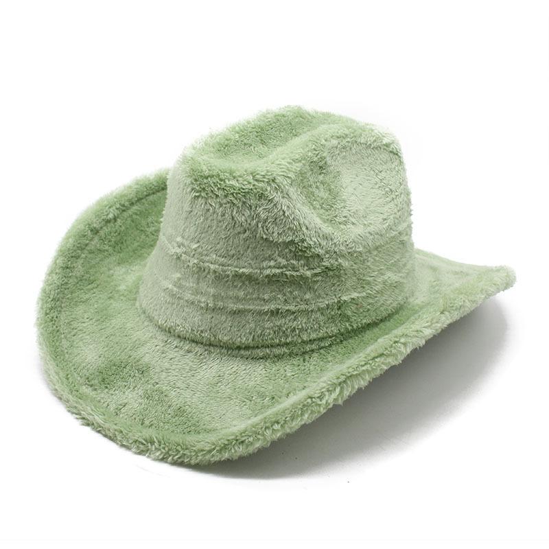 Imitation Rabbit Fur Western Cowboy Hat Woolen Hat Men'S And Women'S Top Hats Big Brim Shading Felt Hat