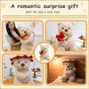 30cm Teddy Bear Plush Toy with Rose Bouquet and Hat, Romantic Valentine's Day Birthday Gift for Women Girls, Decoration Doll (Beige)