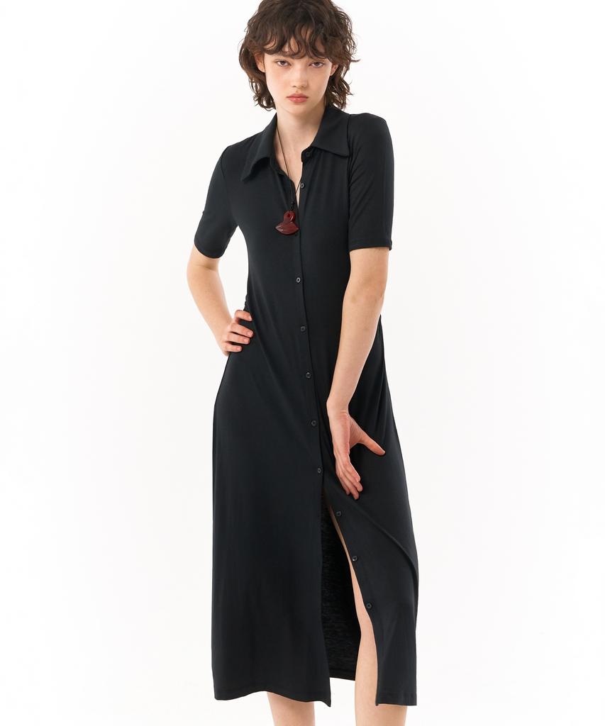LETTRE DE LE TOILE Cole Button-Up Midi Dress (Black)
