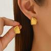 Retro Geometric Earrings for Women Multi-Layer Stainless Steel Waterproof Gold-Plated Metal Wave Texture Fashion Jewelry Access