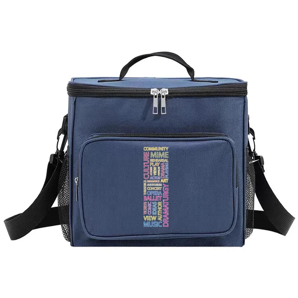 Insulated Bags Portable Shoulder Lunch Bag Waterproof Cooler Box Thermal Organizer Handbag for Men and Women Text Letter Pattern