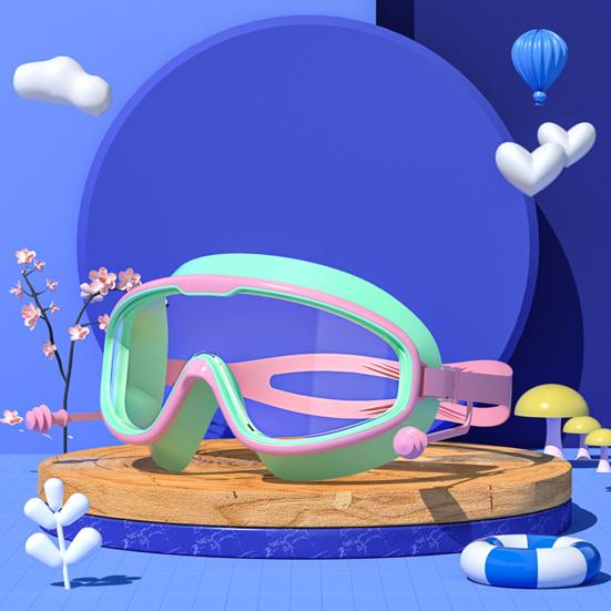 Kids Swim Goggles with Earplug Waterproof No Leakage Anti-Fog UV Protection Clear Lens 3-15 Years Old Children Silicone Goggles Scuba Diving Equipment