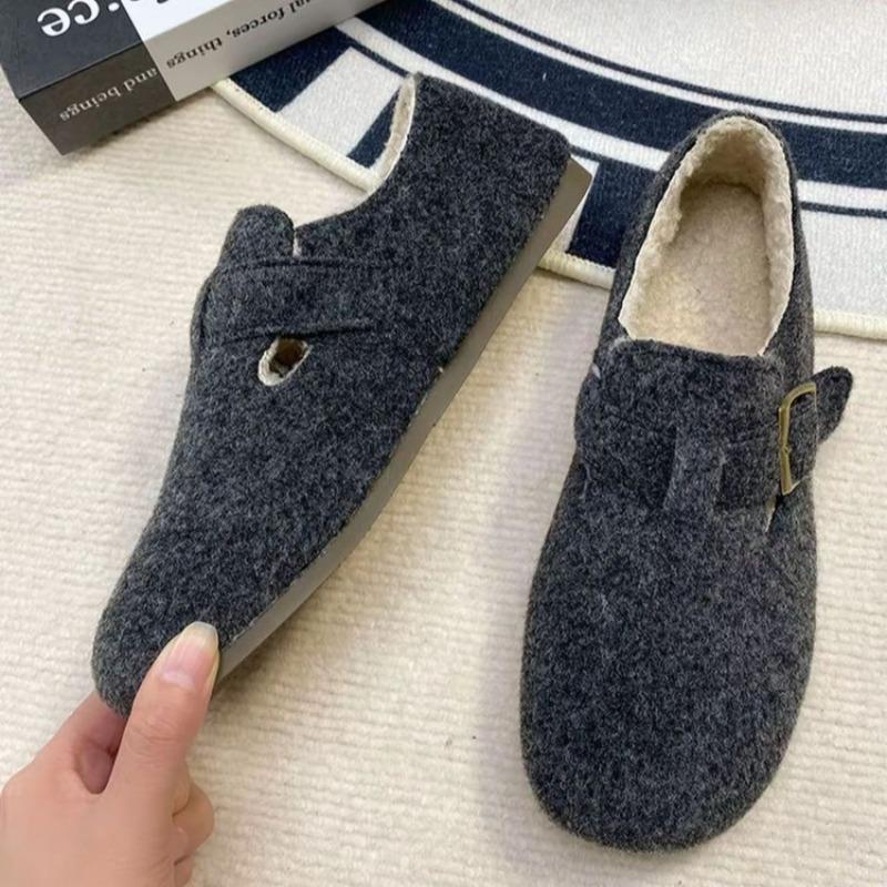 Fleece Outer Wear Fluffy Shoes Women's New Casual Flat Cotton Shoes Bag Head Slippers Winter Fashion Warm